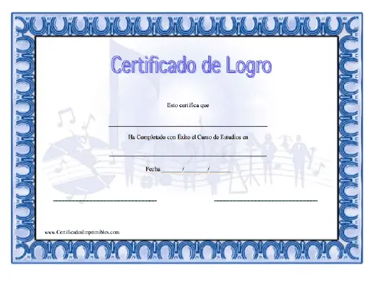 Certificado de Logro en Música certificate