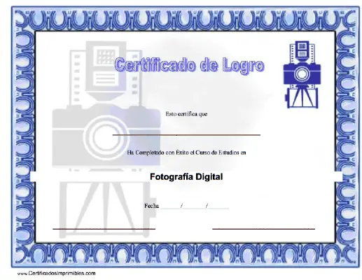 Certificado de Logro en Fotografía certificate