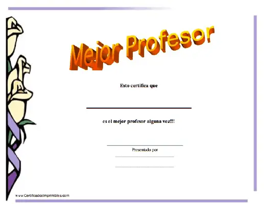 Mejor Profesor certificate