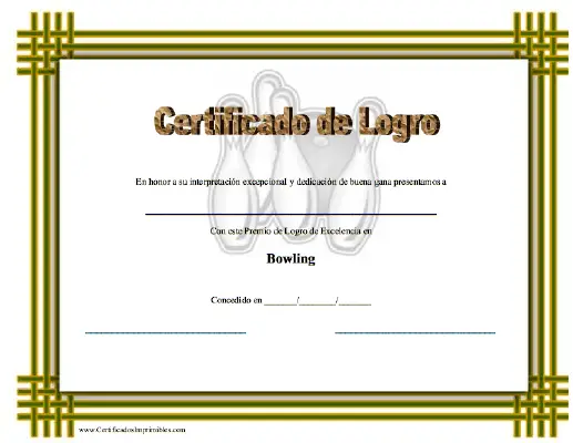 Certificado de Logro en Bowling certificate