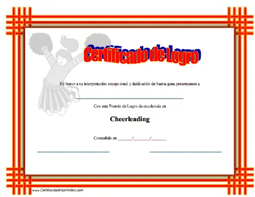 Certificado de Logro en Cheerleading certificate