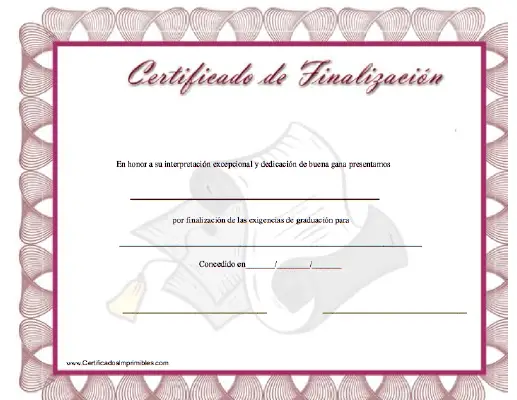 Certificado de Finalizacíon certificate