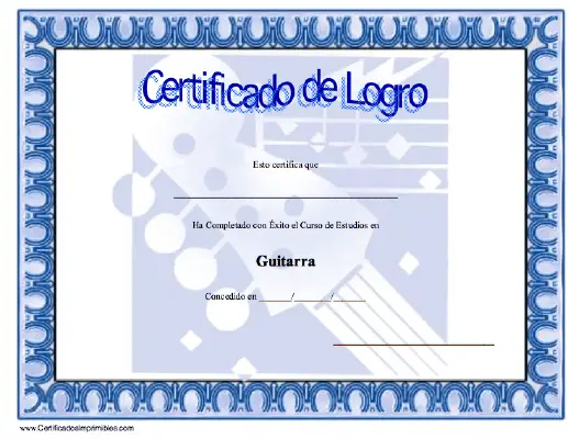 Certificado de Logro Estudios en Guitarra certificate