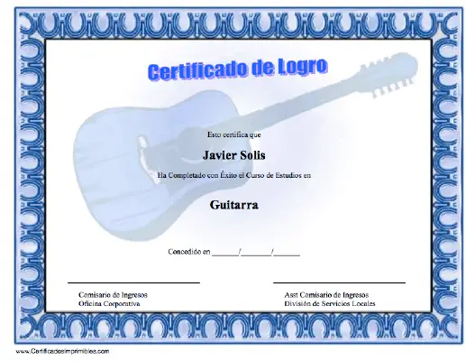 Certificado de Logro en Guitarra certificate