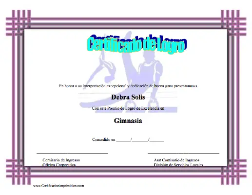 Certificado de Logro en Gimnasia certificate
