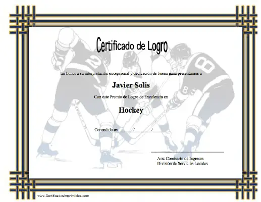 Certificado de Logro en Hockey certificate