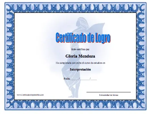 Certificado de Logro en Interpretación certificate