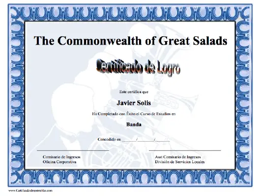 Certificado de Logro en Banda certificate