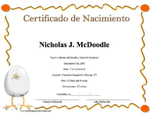 Certificado de Nacimiento certificate