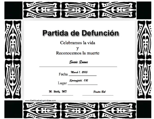 Partida de Defunción certificate