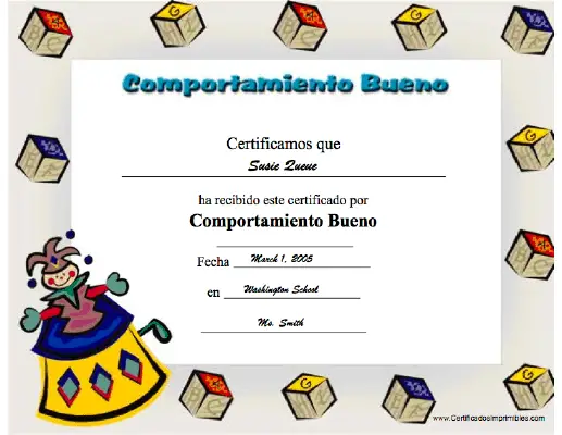 Comportamiento Bueno certificate