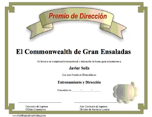 Premio de Dirección certificate