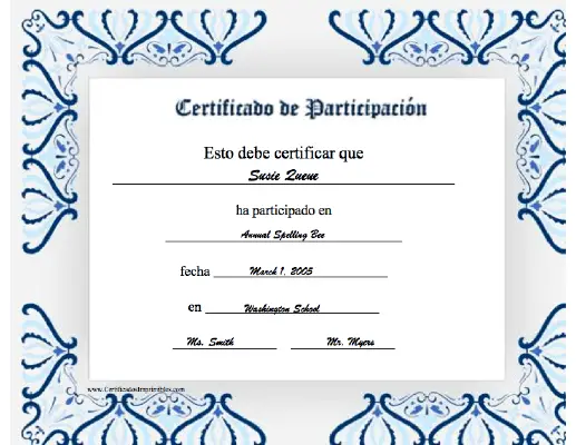 Certificado de Participación certificate