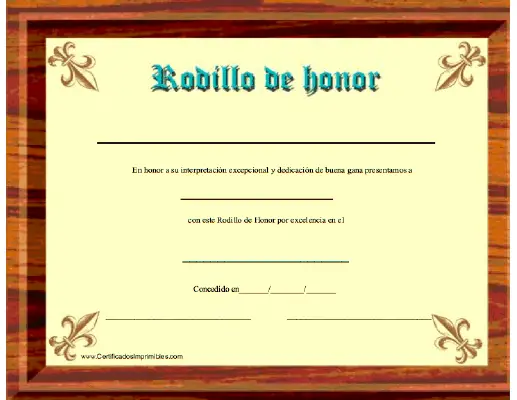 Rodilla de Honor certificate