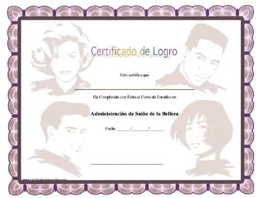 Certificado de Logro en Administración de Salón de la Belleza certificate