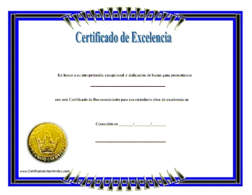 Certificado de Excelencía certificate