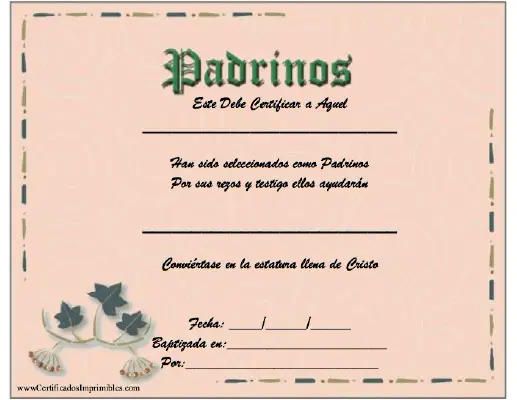 Certificado de Padrinos certificate