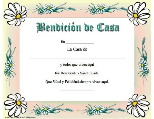 Benedición de Casa certificate
