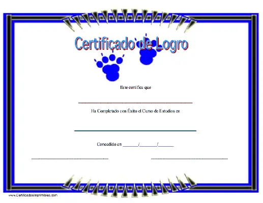 Certificado de Logro en Entrenamiento de Animales certificate