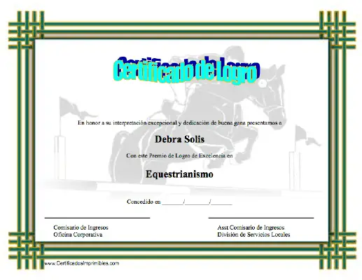 Certificado de Logro en Equestrianismo certificate