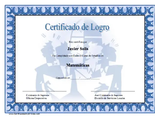 Certificado de Logro Estudios en Matemáticas certificate