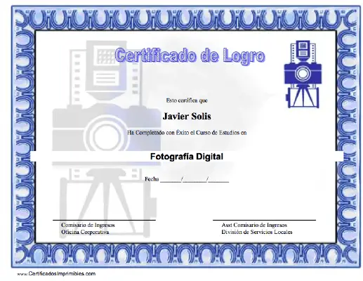 Certificado de Logro en Fotografía certificate