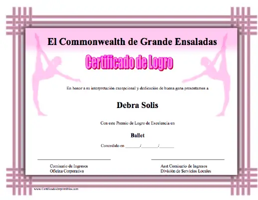 Certificado de Logro en Ballet certificate