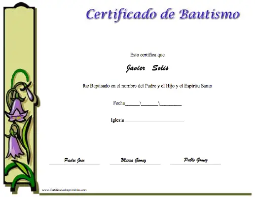 Certificado de Bautismo certificate