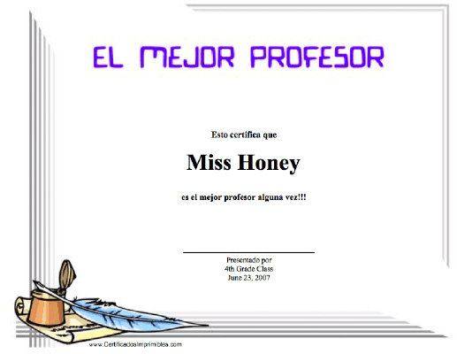 El mejor Profesor certificate