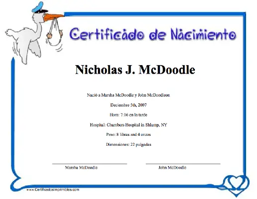 Certificado de Nacimiento certificate