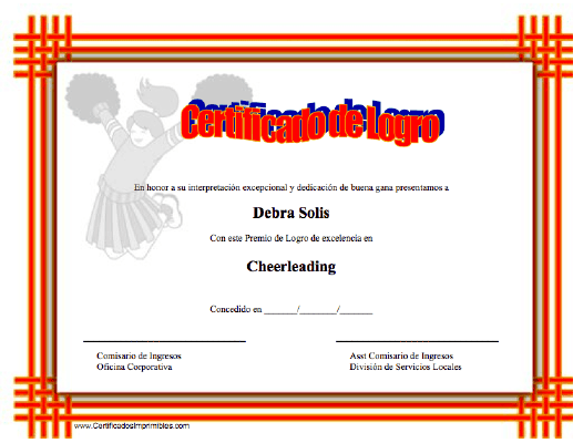 Certificado de Logro en Cheerleading certificate
