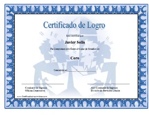 Certificado de Logro en Coro certificate