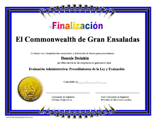 Finalizacíon certificate