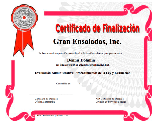 Certificado de Finalizacíon certificate