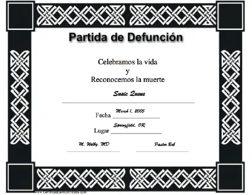 Partida de Defunción certificate