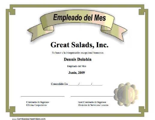 Empleado del Mes certificate