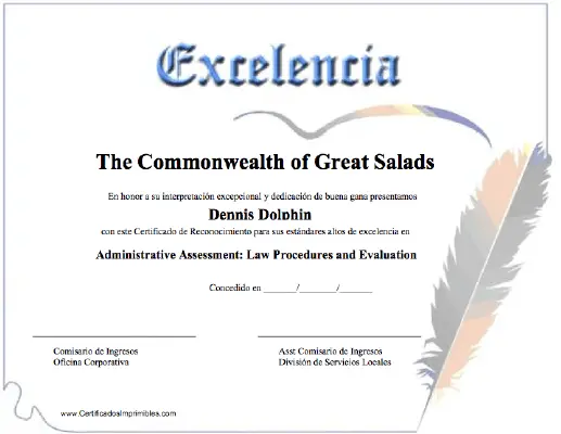 Excelencía certificate