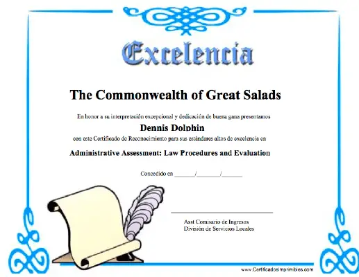 Excelencía certificate