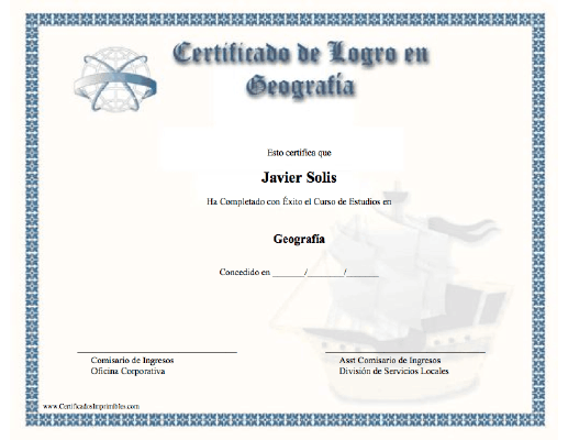 Certificado de Logro en Geografía certificate