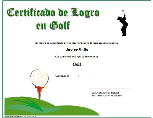 Certificado de Logro en Golf certificate