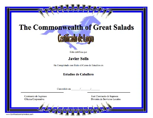 Certificado de Logro en Estudios de Caballero certificate