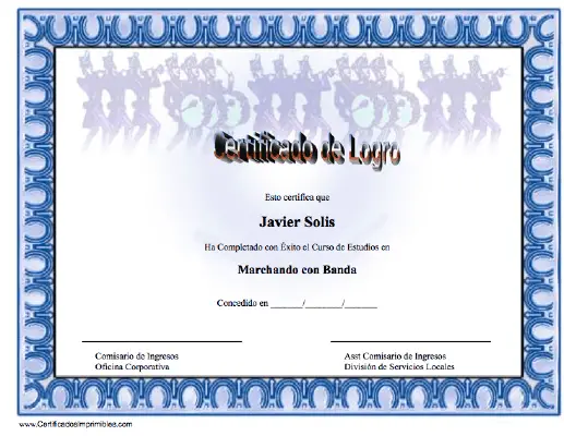 Certificado de Logro en Marchando con Banda certificate