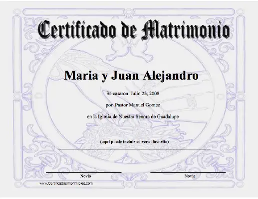 Certificado de Matrimonio certificate
