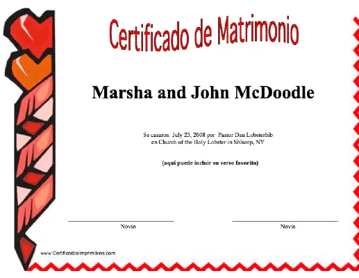 Certificado de Matrimonio certificate