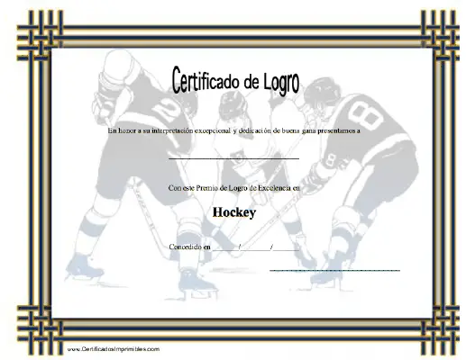 Certificado de Logro en Hockey certificate