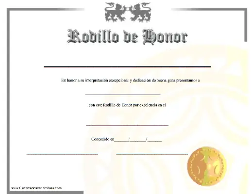 Rodilla de Honor certificate