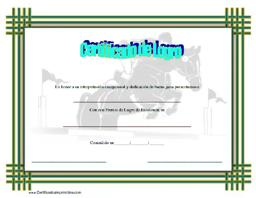Certificado de Logro en Equestrianismo certificate