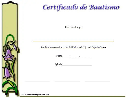 Certificado de Bautismo certificate