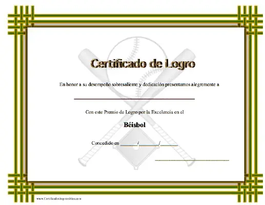 Certificado de Logro en el Béisbol certificate