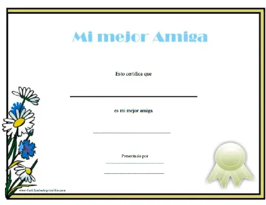 Mi mejor Amiga certificate